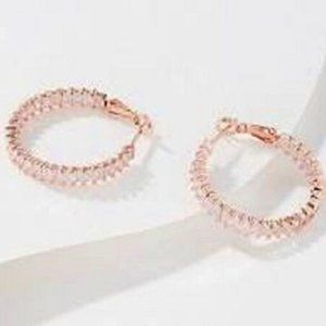 Diamonique x Lisa Freede 1" Baguette Hoop Earrings Rose NWT